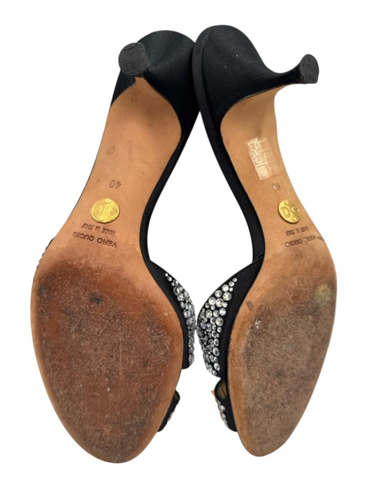 Dolce & Gabbana Shoe Size 40 Black Leather Satin Embellished Kitten Heel Sandals Black / 40