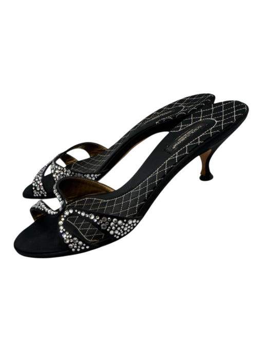 Dolce & Gabbana Shoe Size 40 Black Leather Satin Embellished Kitten Heel Sandals Black / 40