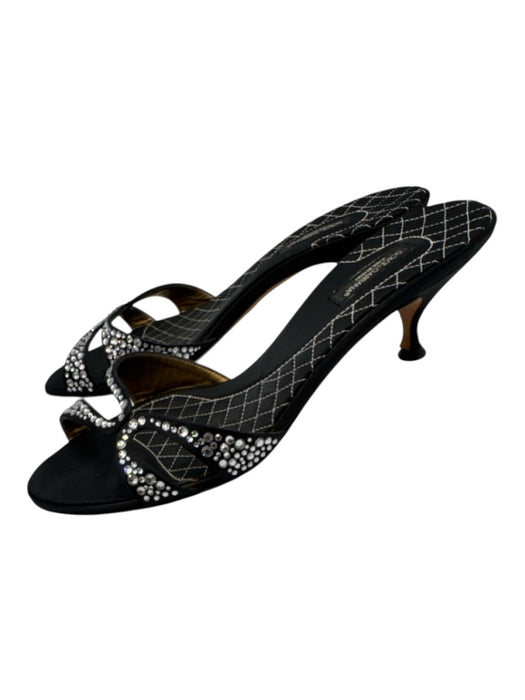 Dolce & Gabbana Shoe Size 40 Black Leather Satin Embellished Kitten Heel Sandals Black / 40