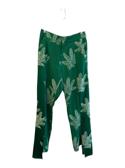 Hellessy Size 6 Green & White Acetate Blend Leaf Print Split Hem Pockets Pants Green & White / 6