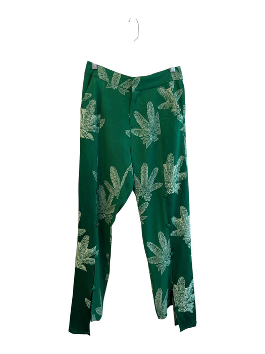 Hellessy Size 6 Green & White Acetate Blend Leaf Print Split Hem Pockets Pants Green & White / 6
