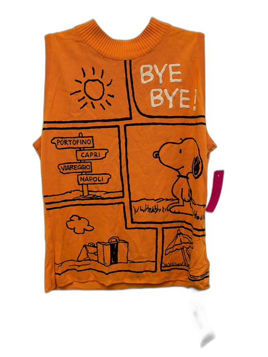 Castelbajac Size 44 orange, beige, black Viscose Sleeveless Graphic Ribbed Top orange, beige, black / 44