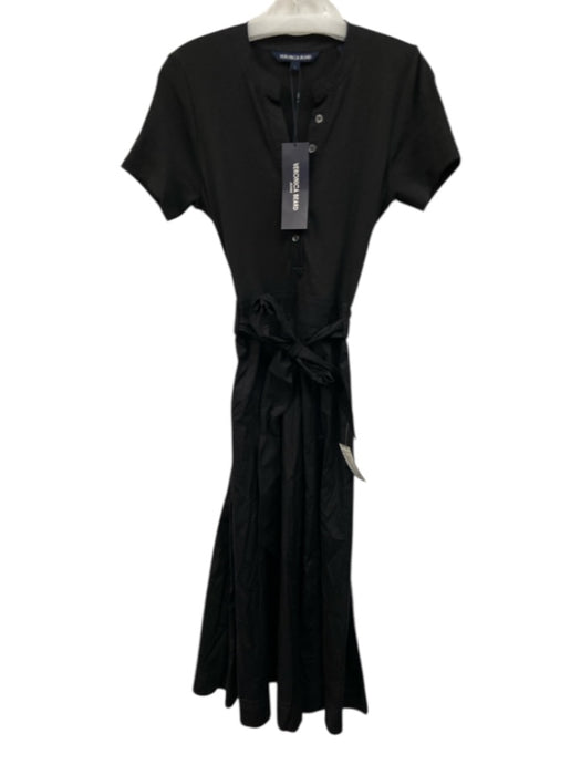 Veronica Beard Size S Black Prima Cotton Blend Mixed Fabric V Neck Dress Black / S