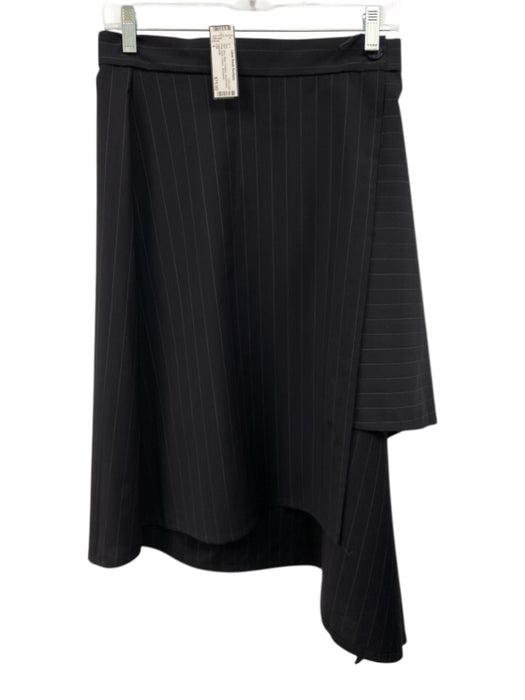 COS Size 6 Navy Wool Pinstripe Asymmetric Wrap Button Closure Skirt Navy / 6