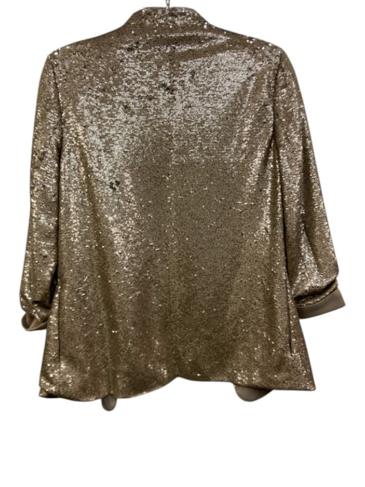 Sam Edelman Size M Gold Polyester Sequin Open Front Shoulder Pads Jacket Gold / M