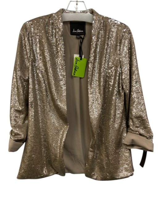 Sam Edelman Size M Gold Polyester Sequin Open Front Shoulder Pads Jacket Gold / M