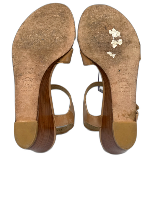 Stuart Weitzman Shoe Size 7 Beige Patent Leather Criss Cross Ankle Strap Wedges Beige / 7