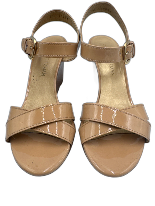 Stuart Weitzman Shoe Size 7 Beige Patent Leather Criss Cross Ankle Strap Wedges Beige / 7