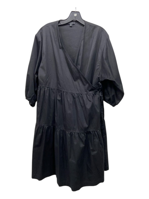 COS Size 8 Black Cotton Wrap 3/4 Sleeve Midi Dress Black / 8