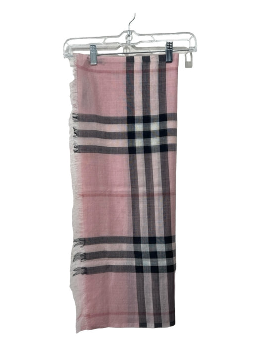 Burberry Pink & gray Plaid Fringe Sheer scarf Pink & gray