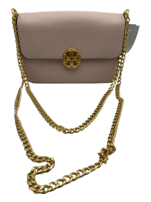 Tory Burch Pink & Gold Pebbled Leather Gold hardware Top Flap Chain Strap Bag Pink & Gold / Small