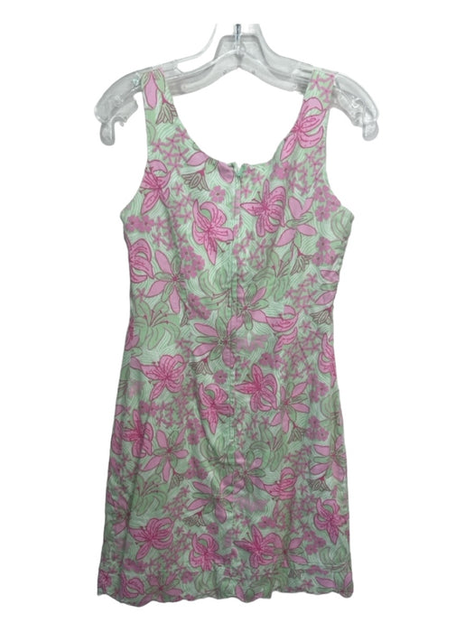 Lilly Pulitzer Size 4 Green & Pink Cotton Sleeveless Floral Wide Neck Dress Green & Pink / 4