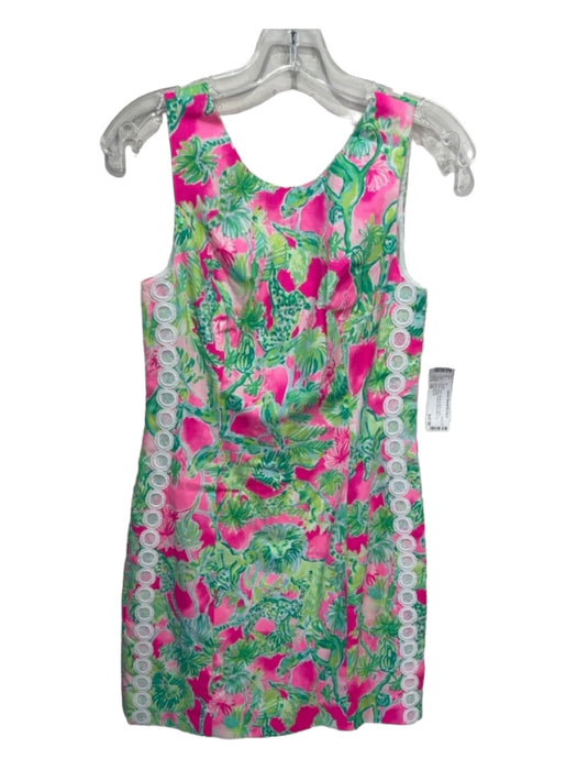 Lilly Pulitzer Size 00 Pink, Green & Blue Cotton Sleeveless Abstract Birds Dress Pink, Green & Blue / 00