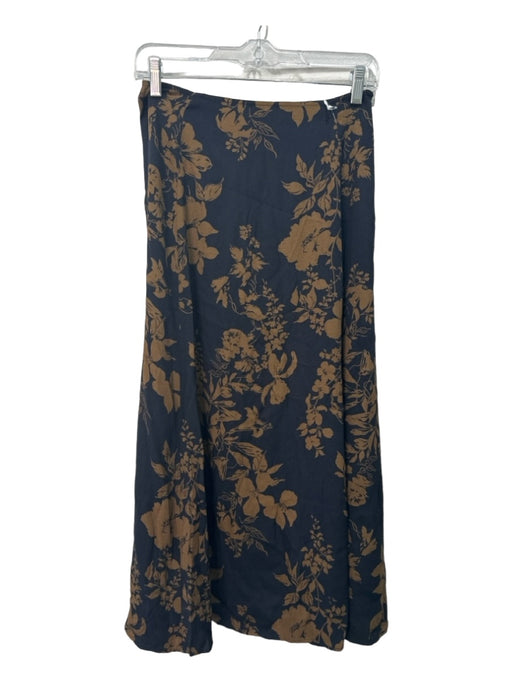 Reformation Size 4 Black & Brown Viscose Blend Back Zip Floral Front Slit Skirt Black & Brown / 4