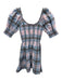 Hill House Size XXS Baby Blue & Pink Print Cotton Short Puff Sleeve Plaid Dress Baby Blue & Pink Print / XXS