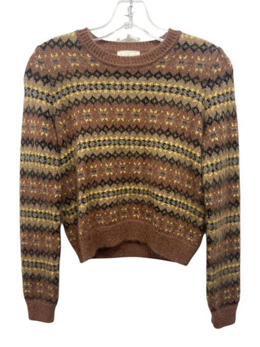 Doen Size XS Brown, Yellow & Black Mohair Blend Knit Geometric Sweater Brown, Yellow & Black / XS