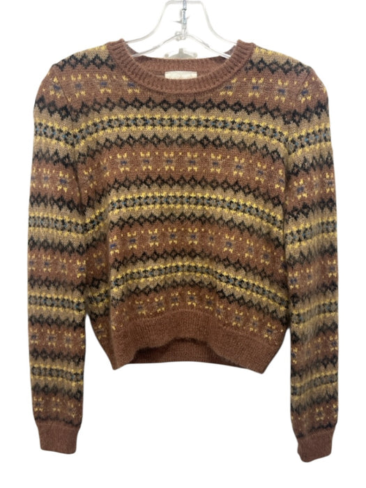 Doen Size XS Brown, Yellow & Black Mohair Blend Knit Geometric Sweater Brown, Yellow & Black / XS