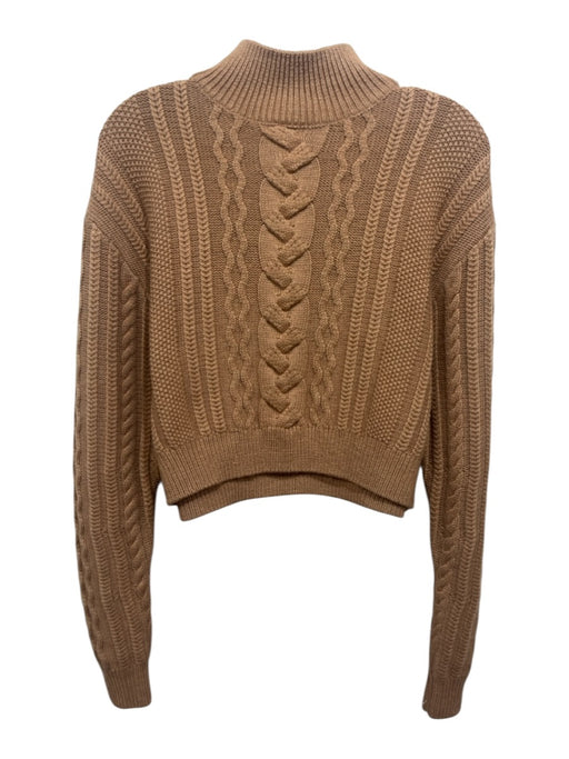 Recreational Habits Size S Light Brown Wool Knit Cable Mock Neck Crop Sweater Light Brown / S