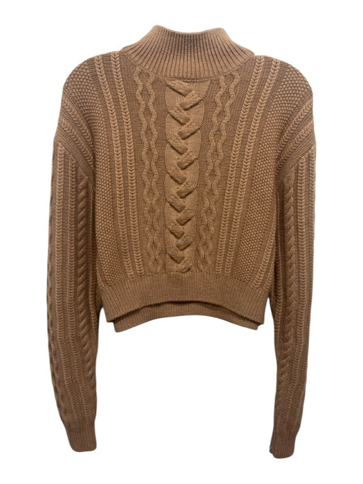 Recreational Habits Size S Light Brown Wool Knit Cable Mock Neck Crop Sweater Light Brown / S