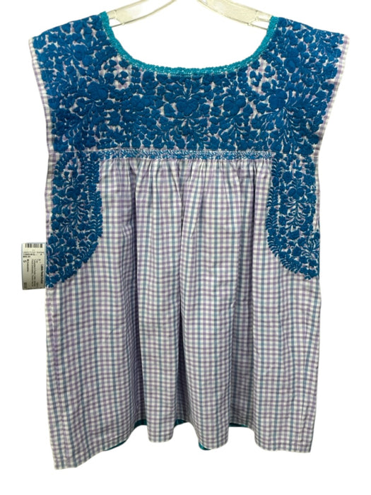 Mi Golondrina Size S Turquoise & Purple Cotton Sleeveless Floral Embroidery Top Turquoise & Purple / S