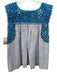 Mi Golondrina Size S Turquoise & Purple Cotton Sleeveless Floral Embroidery Top Turquoise & Purple / S
