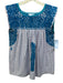 Mi Golondrina Size S Turquoise & Purple Cotton Sleeveless Floral Embroidery Top Turquoise & Purple / S