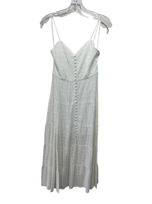 Alice + Olivia Size S White Viscose Eyelets Button Up Spaghetti Strap Dress White / S