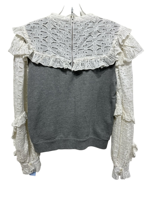 Sea New York Size XS Gray & White Cotton Eyelets Ruffle Details Back Zip Sweater Gray & White / XS