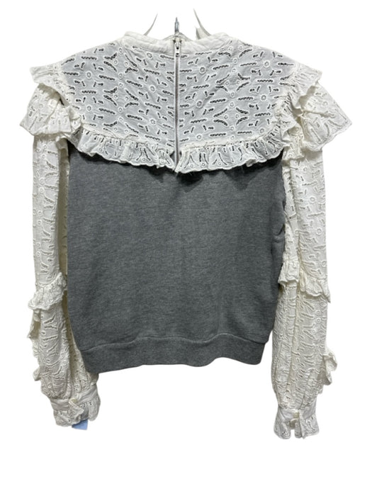 Sea New York Size XS Gray & White Cotton Eyelets Ruffle Details Back Zip Sweater Gray & White / XS