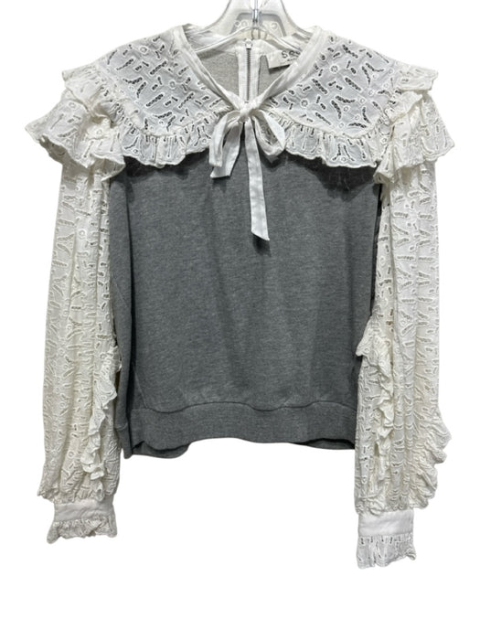 Sea New York Size XS Gray & White Cotton Eyelets Ruffle Details Back Zip Sweater Gray & White / XS