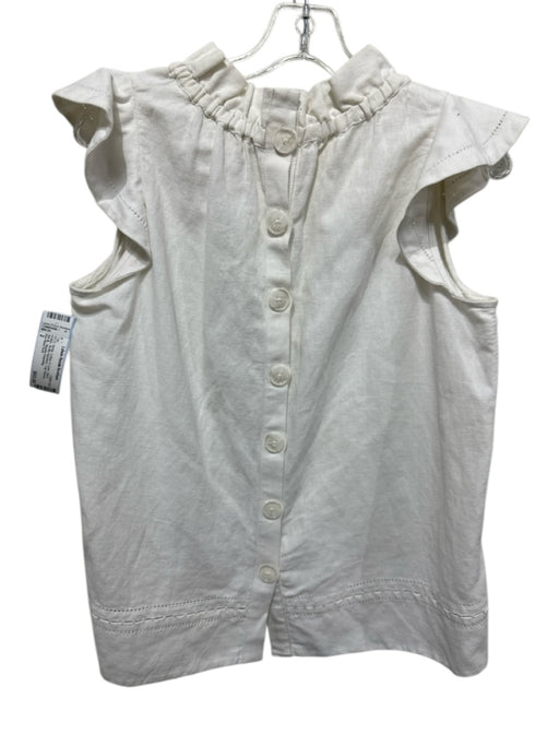 Sea New York Size 2 White Cotton & Linen Back Button Ruffle Neckline Top White / 2