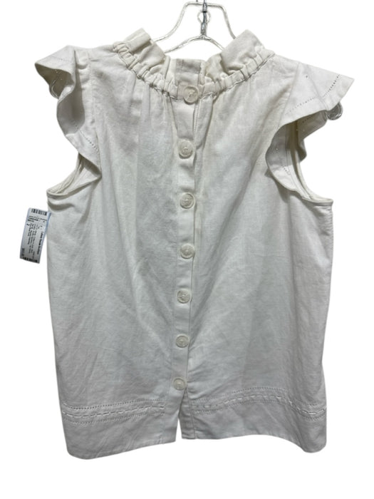 Sea New York Size 2 White Cotton & Linen Back Button Ruffle Neckline Top White / 2