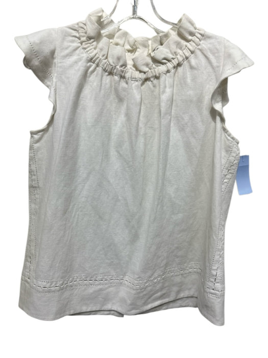 Sea New York Size 2 White Cotton & Linen Back Button Ruffle Neckline Top White / 2
