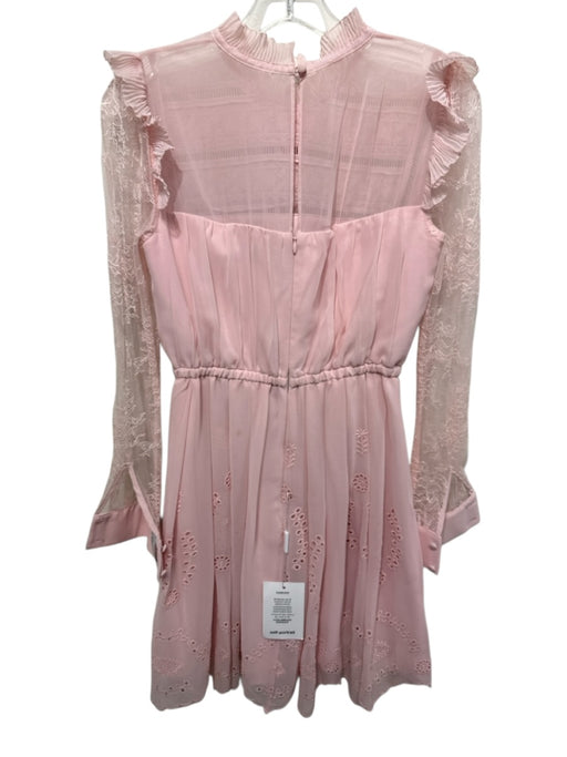 Self Portrait Size 4 Pink Polyester Floral Eyelet Lace Long Sleeves Dress Pink / 4