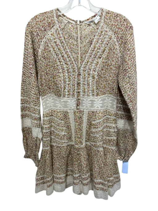 Veronica Beard Size 4 Cream, Green, Multi Cotton Button Up Floral Print Dress Cream, Green, Multi / 4