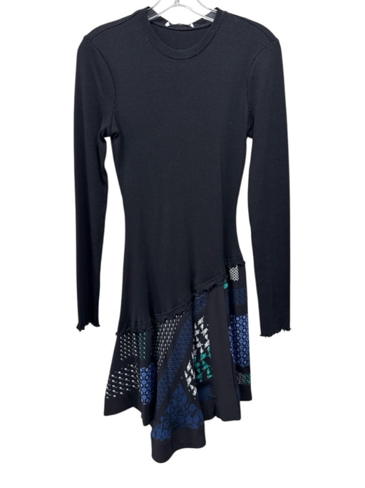 Derek Lam 10 Crosby Size 4 Black, Blue, Multi Cotton & Polyester Ribbed Dress Black, Blue, Multi / 4