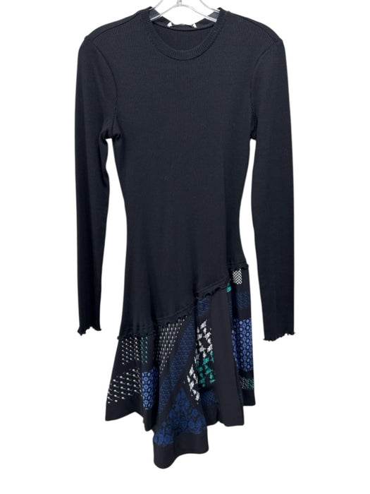 Derek Lam 10 Crosby Size 4 Black, Blue, Multi Cotton & Polyester Ribbed Dress Black, Blue, Multi / 4