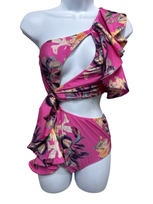 PatBo Size S Fuchsia Pink Nylon Blend One Shoulder One Piece Floral Swimsuit Fuchsia Pink / S
