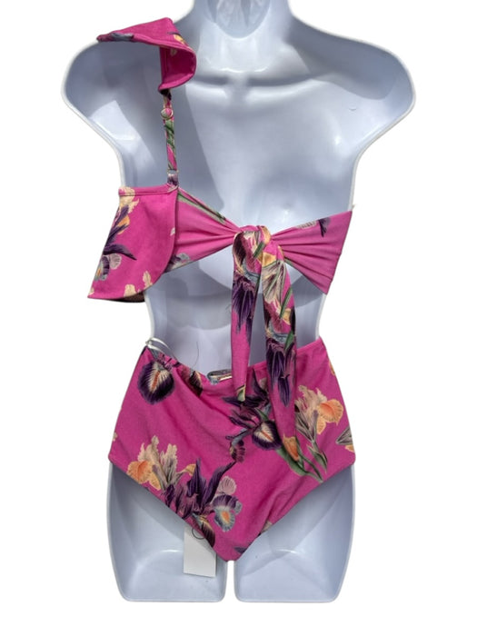 PatBo Size S Fuchsia Pink Nylon Blend One Shoulder One Piece Floral Swimsuit Fuchsia Pink / S