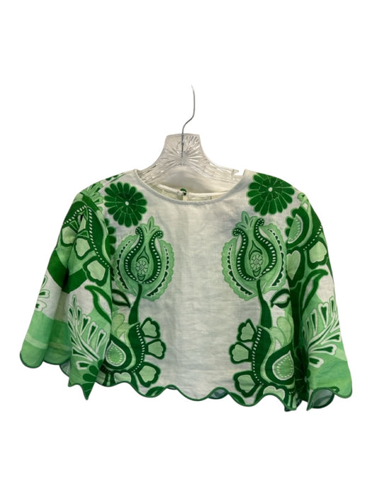 Farm Rio Size XS Green & White Linen Short Sleeve Floral Print Midi Skirt Set Green & White / XS