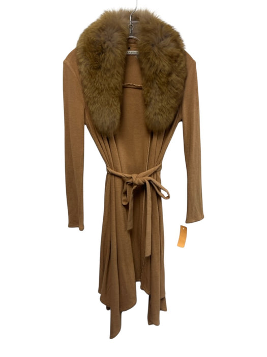 Alice + Olivia Size XS Tan Brown Long Sleeve Open Front Fur trim Sweater Tan Brown / XS