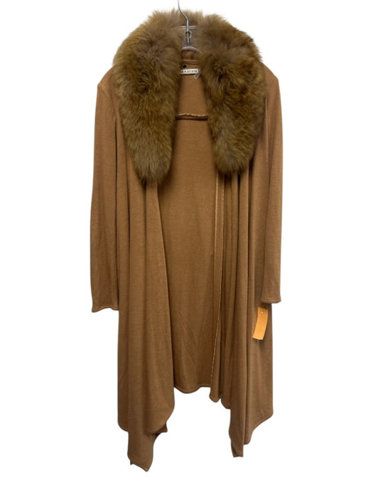 Alice + Olivia Size XS Tan Brown Long Sleeve Open Front Fur trim Sweater Tan Brown / XS