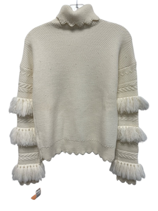 Jonathan Simkhai Size S Cream White Wool Fringe Turtleneck Knit Sweater Cream White / S