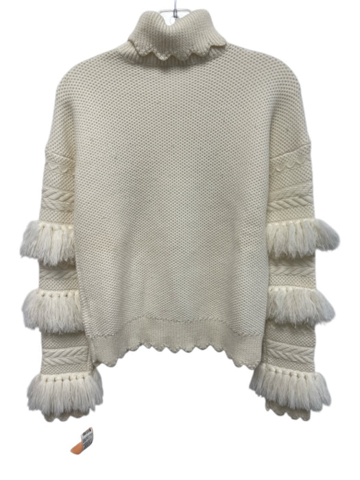 Jonathan Simkhai Size S Cream White Wool Fringe Turtleneck Knit Sweater Cream White / S