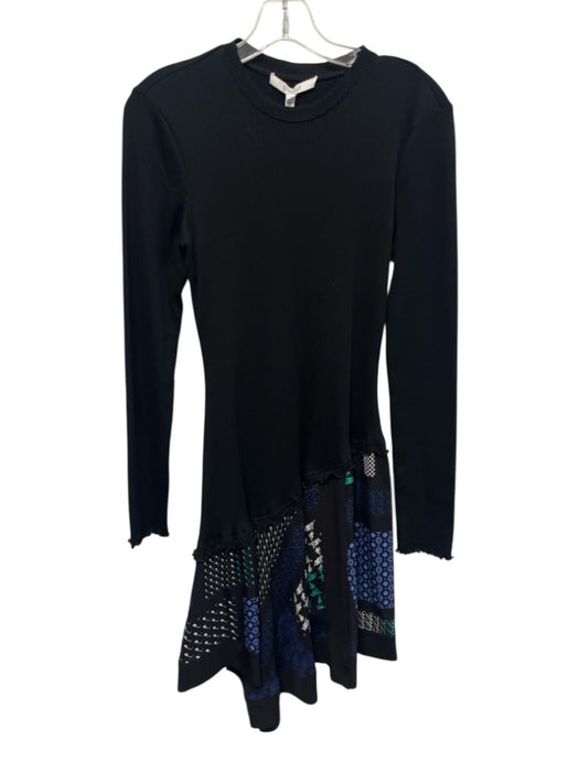 Derek Lam 10 Crosby Size 4 Black, Green, Blue Cotton & Polyester Rib Knit Dress Black, Green, Blue / 4