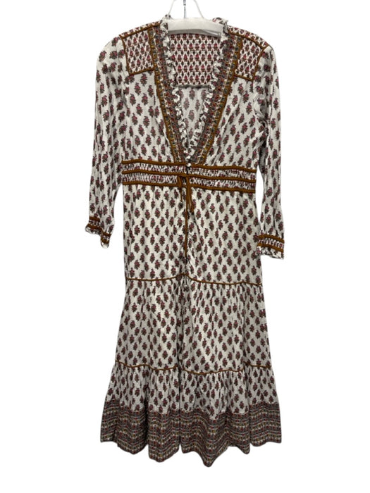 Veronica Beard Size 0 White, Brown, Pink Cotton Long Sleeve Floral Print Dress White, Brown, Pink / 0