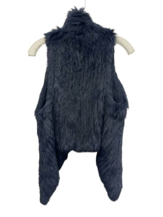 Metric Knits Size S Navy Blue Rabbit Fur Sleeveless Knit Open Front Vest Navy Blue / S