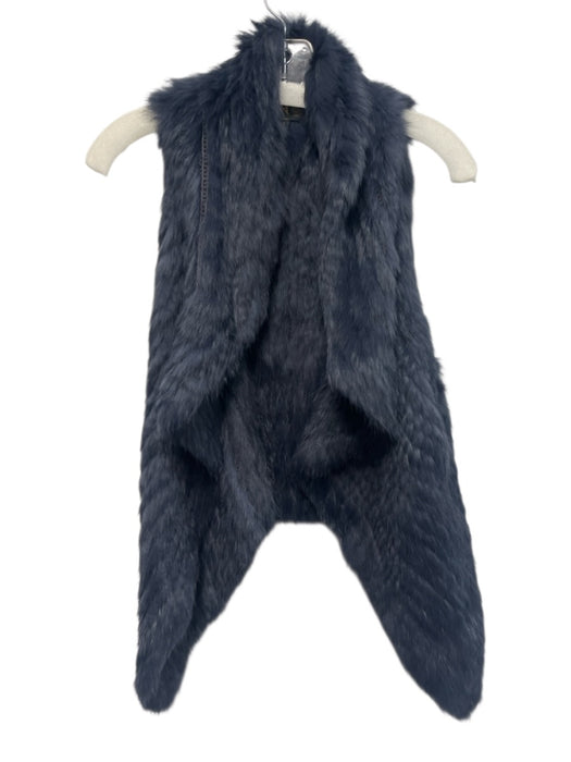 Metric Knits Size S Navy Blue Rabbit Fur Sleeveless Knit Open Front Vest Navy Blue / S