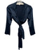 Diane Von Furstenberg Size 2 Navy Blue Silk & Lycra Long Sleeve Collar Wrap Top Navy Blue / 2