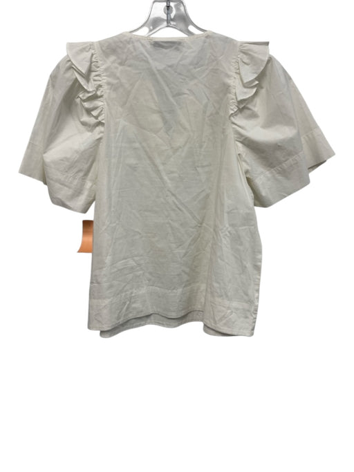 Sea New York Size 4 White Cotton & Spandex Short Sleeve Ruffle Surplice Top White / 4